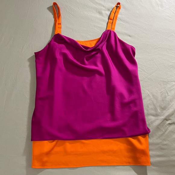 Nicole by Nicole Miller Spaghetti Strap Blouse cami cowl neck Purple Orange M - Picture 9 of 15